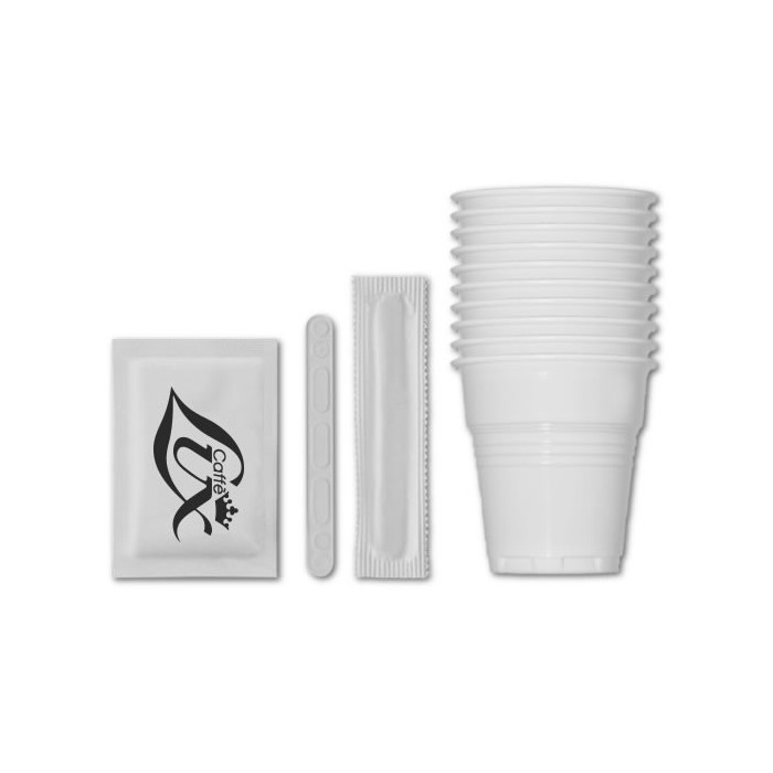 Caffe' Kit Degustazione (100pz bicchierini,100pz bustine zucchero,100pz  palette di plastica)